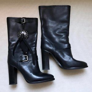 Ralph Lauren Collection Buckle Mid-Calf Black Boots - Italy  7
